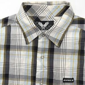 Avirex Button Down Shirt Mens Large Black White Yellow Plaid Short Sleeve
